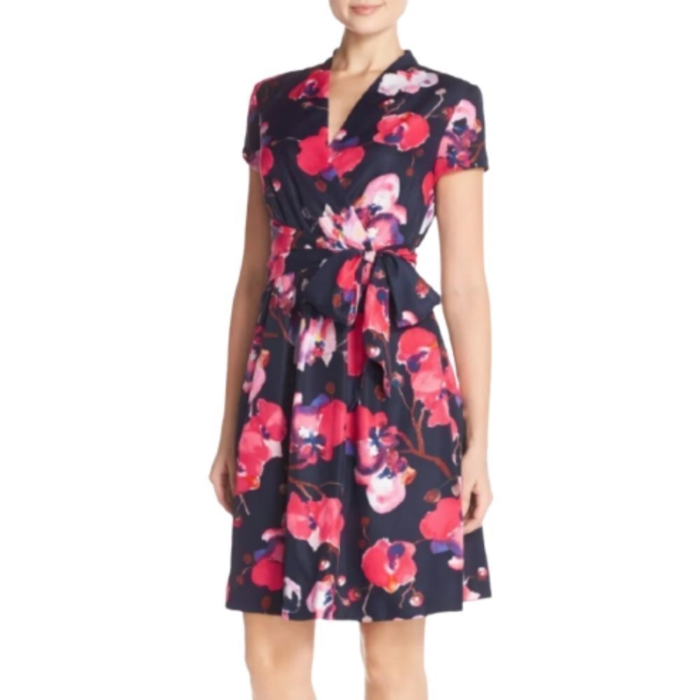 ELLEN TRACY Floral Twill  Faux Wrap Dress